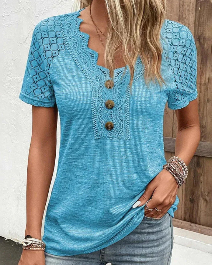 Levoire | Allure Élégante T-Shirt En Dentelle Bleu