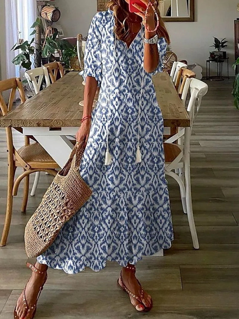 Levoire | Robe bohème à motifs géométriques Bleu
