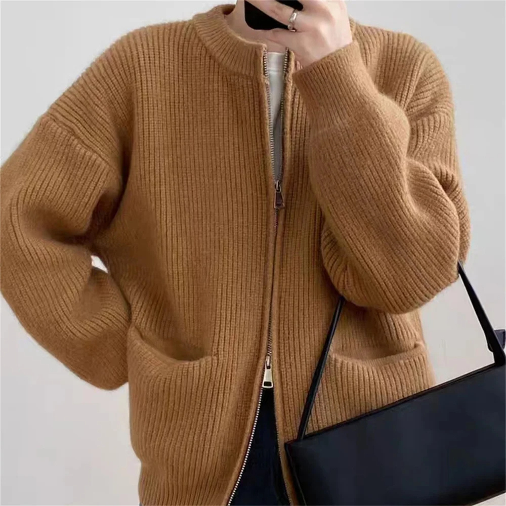 Levoire | Veste femme à fermeture éclair sportive avec poches tricotées Braun