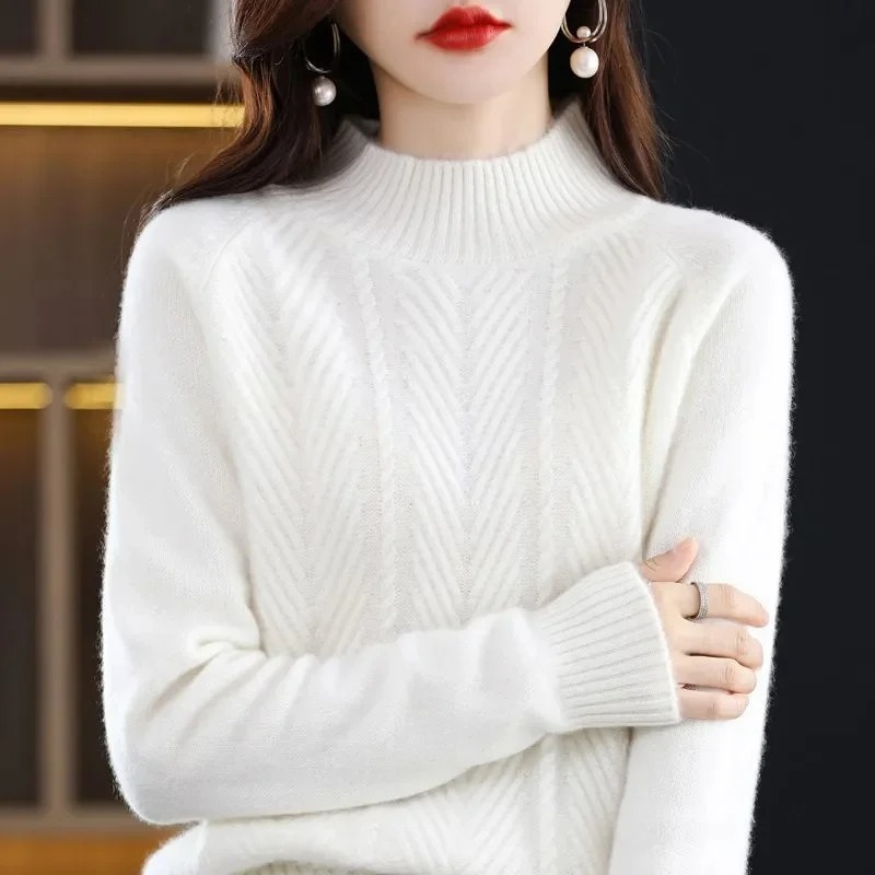 Levoire | Kashmir Pull Femme Col Montant Élégant Et Chaud Pull Blanc