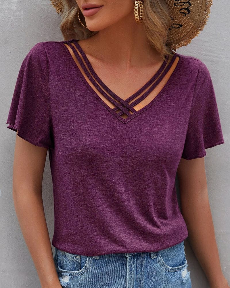 Levoire | T-Shirt Avec Un Décolleté Dans Une Couleur Unie Bordeaux
