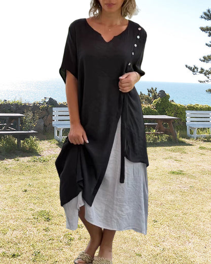 Levoire | Robe asymétrique à manches courtes et décolleté en V