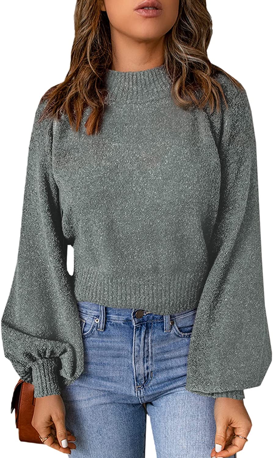 Levoire | Pull Décontracté Ajusté Avec Encolure Ronde, Manches En Lanternes Et Épaules Basses Gris