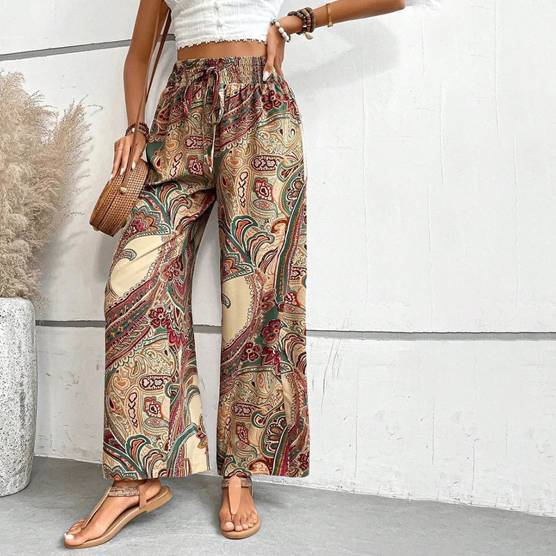 Levoire | Boho Pantalons D'Été Taille Haute Imprimées