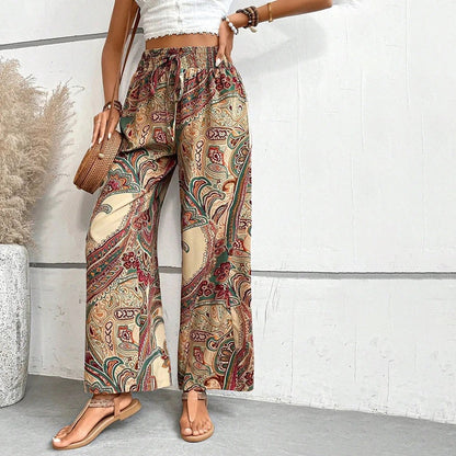 Levoire | Boho Pantalons D'Été Taille Haute Imprimées