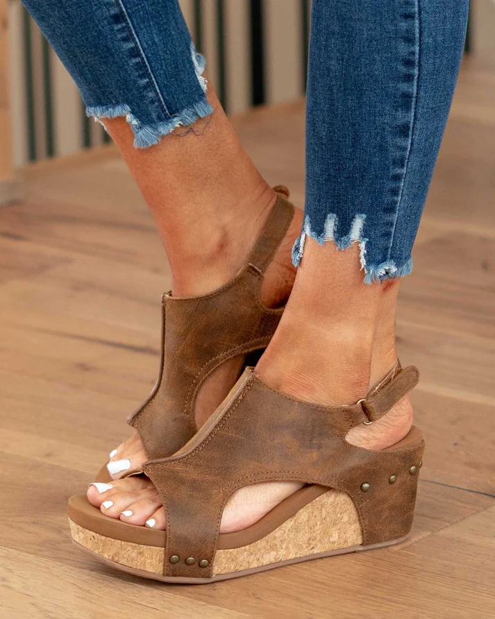Levoire | Sandales Pour Femmes Tendance Avec Talon Compensé Et Semelle Ergonomique Braun