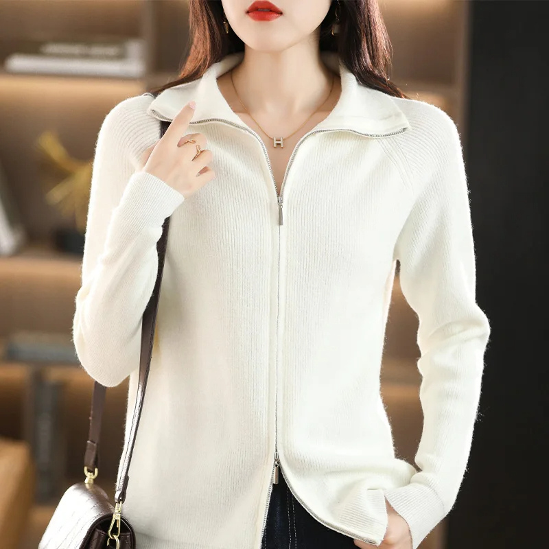 Levoire | Cardigan pour femmes avec fermeture éclair et col montant Blanc