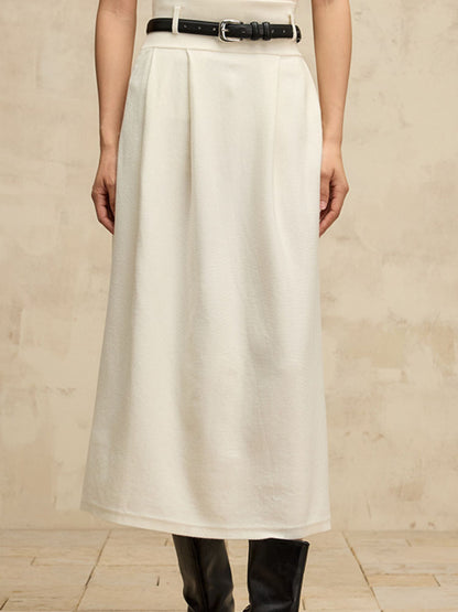 Jupe Taille Haute en Mélange de Laine avec Ceinture Blanc