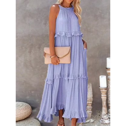 Levoire | Robe D'Invite De Mariage À Ourlet Volant Et Dos Nu - Maxi Pourpre