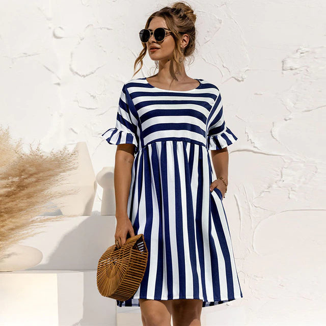 Levoire | Robe midi rayée élégante Bleu Fonce