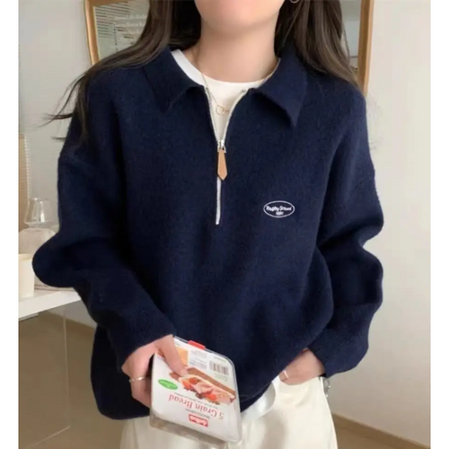 Levoire | Pull femme avec fermeture éclair, tricoté en biais et coupe confortable