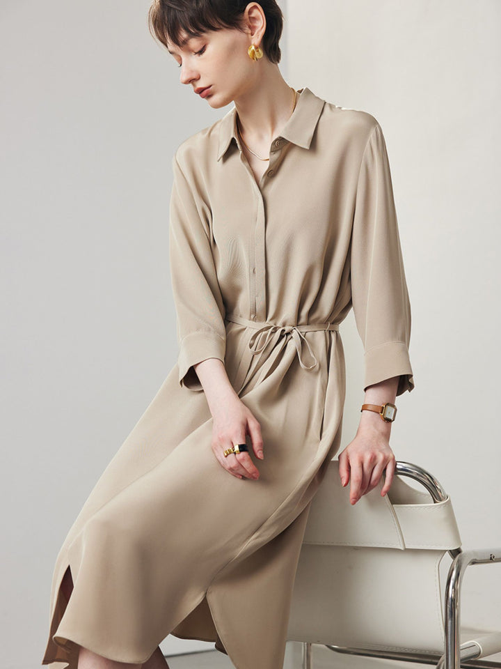 Robe Chemise en Soie Ceinturée