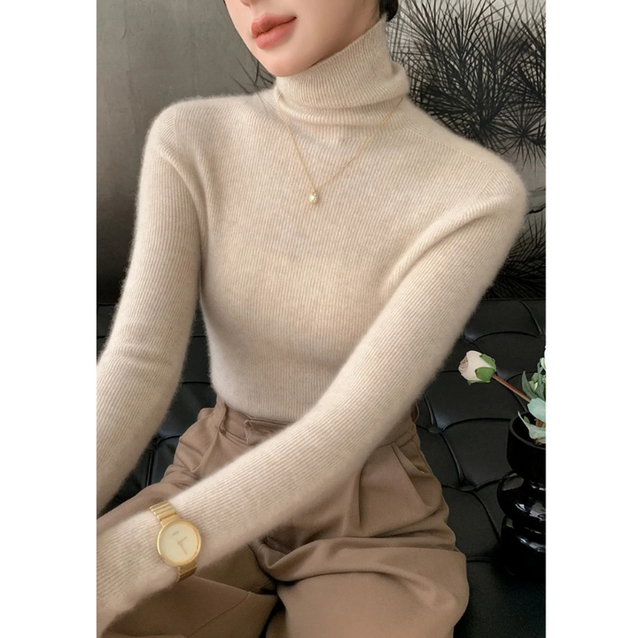 Levoire | Pull en cachemire pour femmes Pull à col élégant en laine luxueuse Beige
