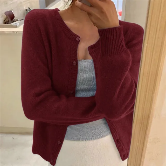 Levoire | Veste Tricotée Unicolore Pour Femmes Vin Rouge Une taille