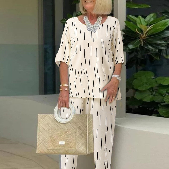 Levoire | Élégant Tailleur Femme Avec Top Et Pantalon Beige