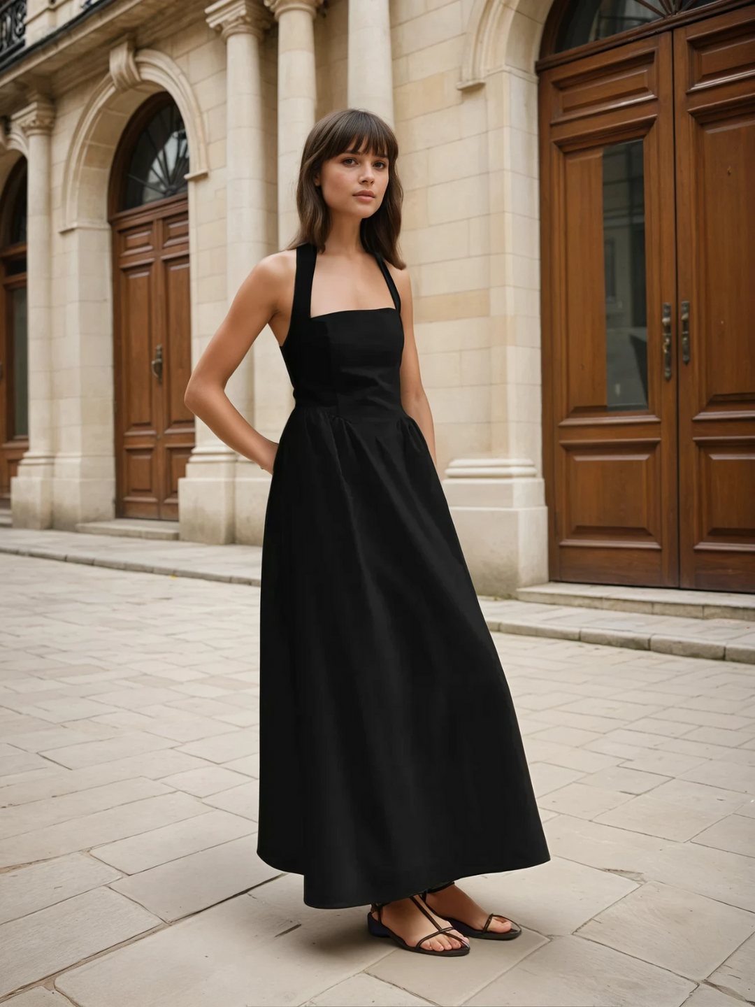 Levoire | Robe Longue A-Ligne En Coton Et Dentelle De Lin Élégante Noir