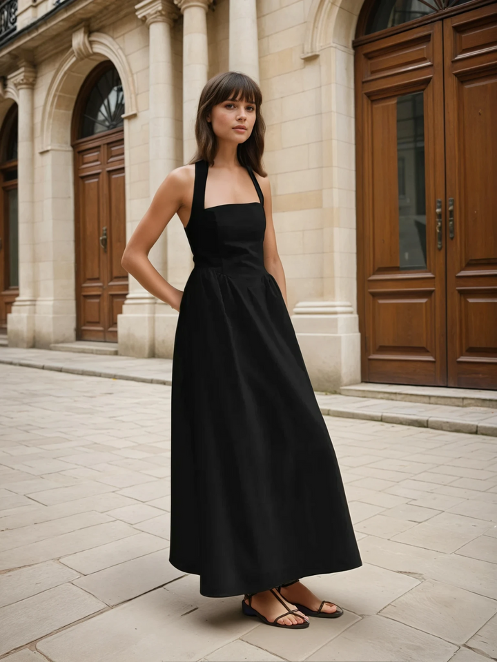 Levoire | Robe Longue A-Ligne En Coton Et Dentelle De Lin Élégante Noir