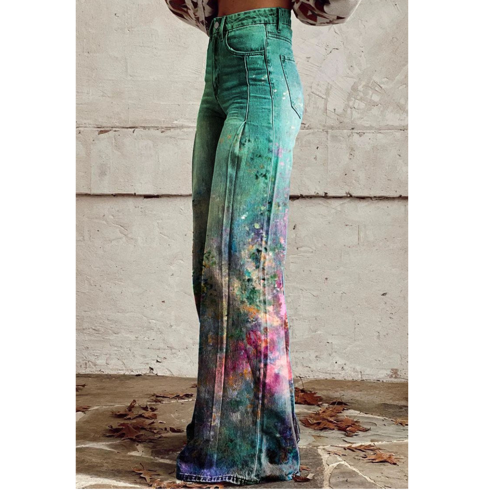Levoire | Pantalon Femme Large Avec Design Artistique Grün
