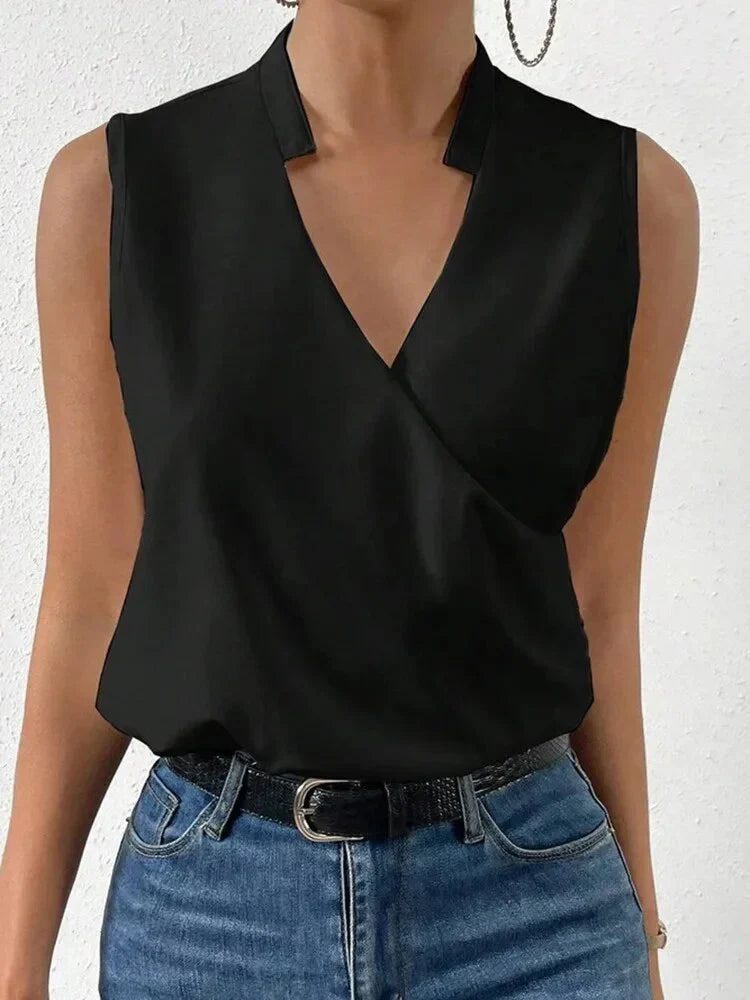 Levoire | Haut top sans manches élégant pour femmes d'été avec décolleté en V blouse décontractée pour femmes Noir
