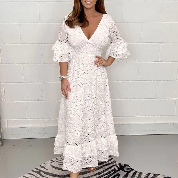 Levoire | Robe midi à manches volantées pour femme Blanc