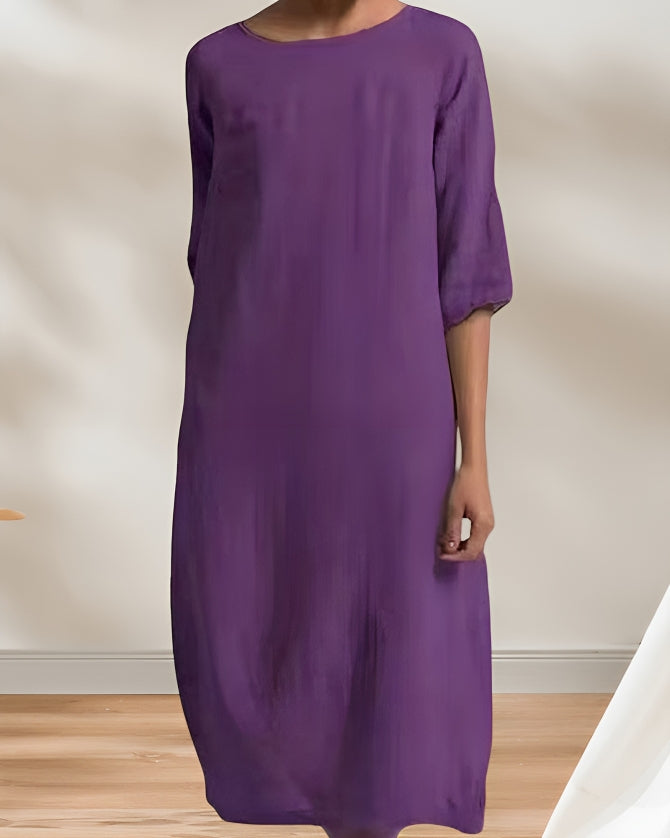 Levoire | Robe Midi Simple En Lin Décontracté Pour Femmes Lila