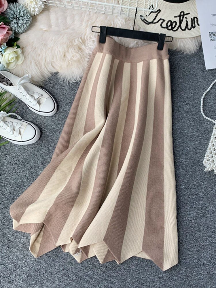Levoire | Jupe En Tricot À Ligne A Rayée Beige Une taille