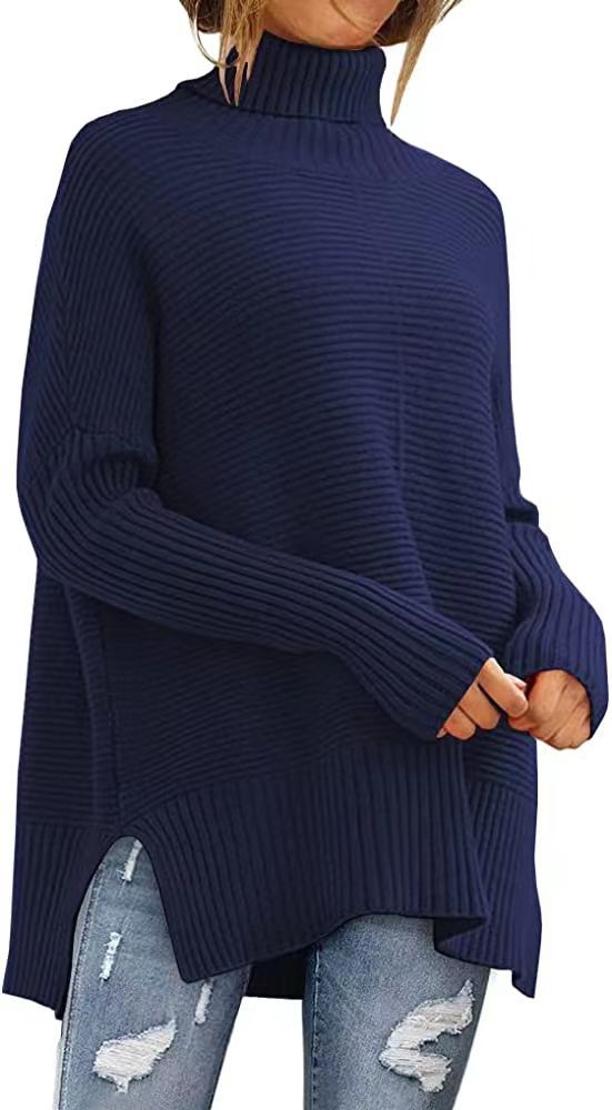 Levoire | Grande Taille Pull À Col Roulé Pour Femmes Tunique D'Automne Confortable Avec Des Manches Larges Bleu marine