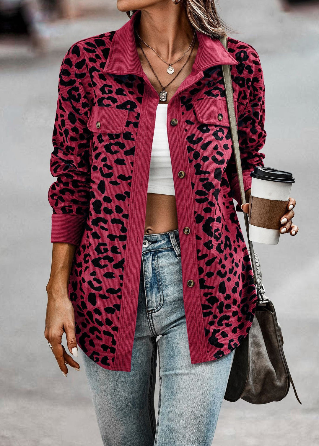 Levoire | Veste Intermédiaire Tendance Avec Motif Léopard Rouge