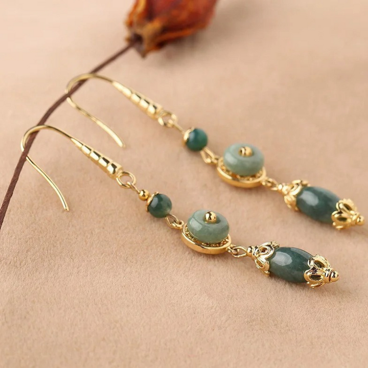 Levoire | Boucles D'Oreilles Vertes Gouttes De Collecte De Vin Or 4,8 cm