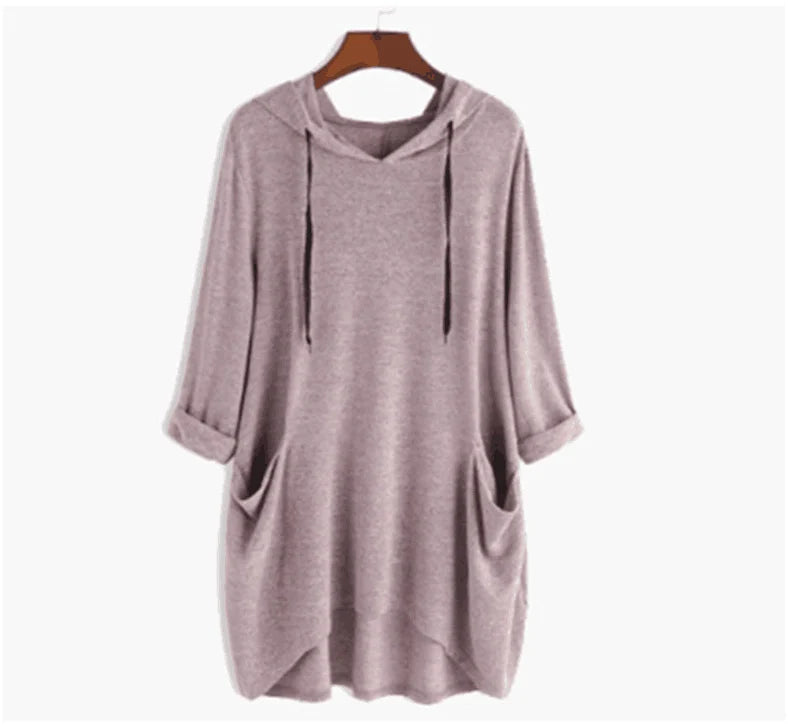 Levoire | Sweat À Capuche Femme Uni Coupe Décontractée Avec Poches Irrégulières Sakura