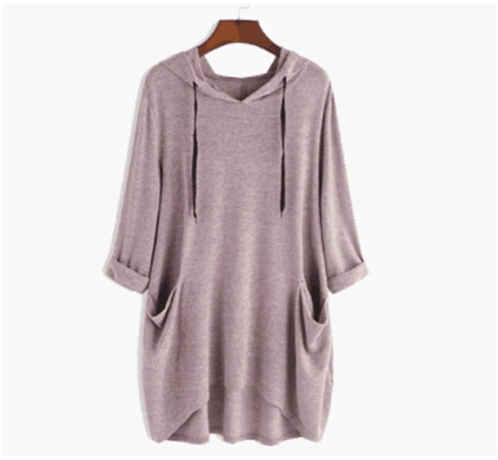 Levoire | Sweat À Capuche Femme Uni Coupe Décontractée Avec Poches Irrégulières Sakura