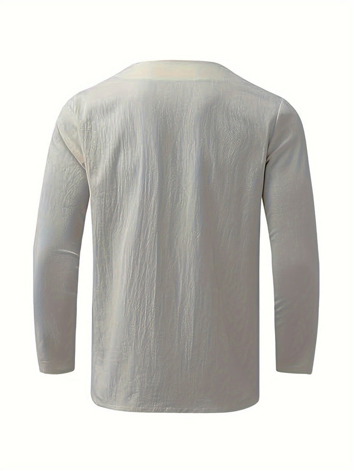 Levoire | T-Shirt Henley À Manches Longues En Mélange Coton-Lin Printemps/Automne
