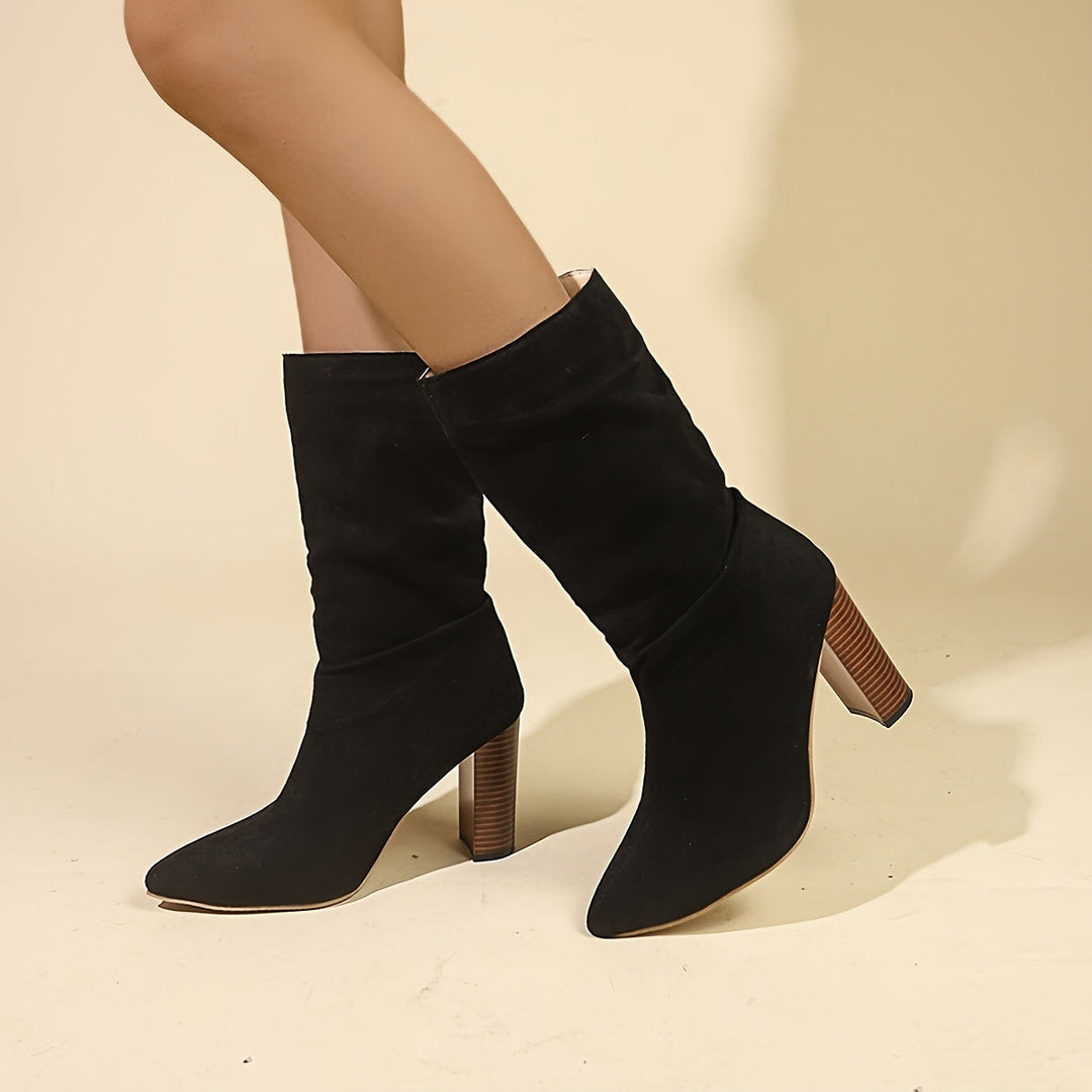 Levoire | Bottines Classiques À Talon Haut Jusqu'Au Milieu Du Genou Noir