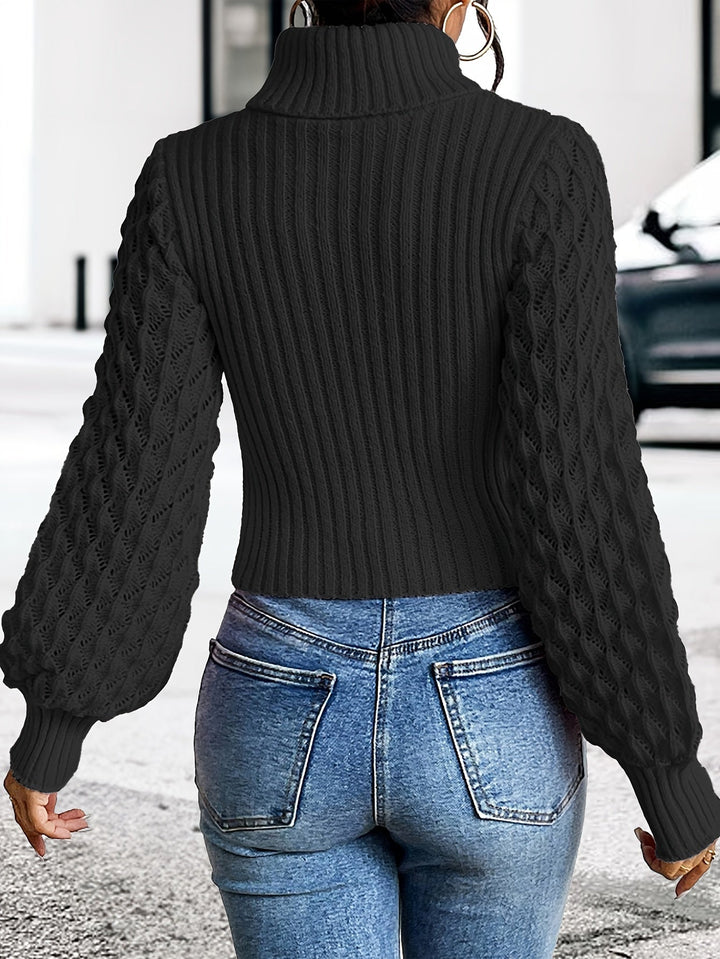 Levoire | Pull À Col Roulé Unicolore En Tricot Pointelle