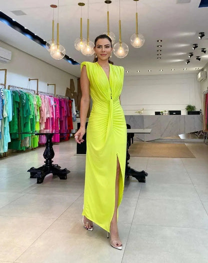 Levoire | Robe plissée pour les femmes avec du caractère à la taille Jaune