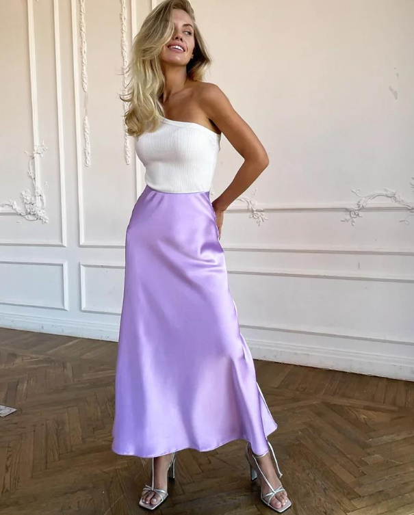 Levoire | Jupe élégante taille haute Jupe en soie glacée Lila