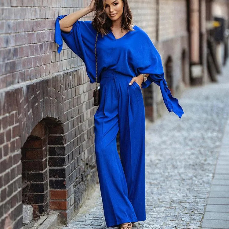 Levoire | Taille haute, pantalons larges dans un ensemble de 2 pièces Bleu