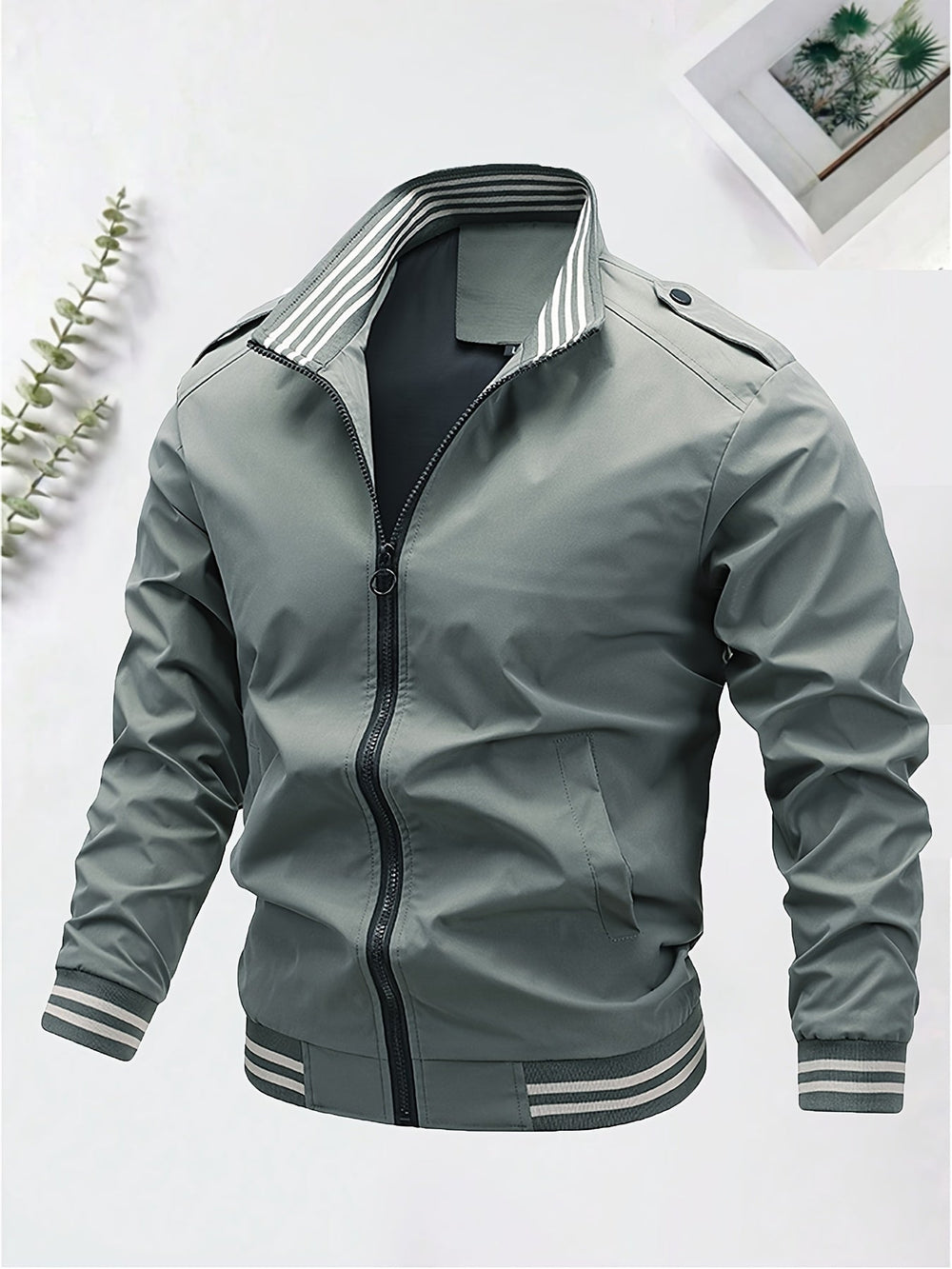 Levoire | Khaki Veste Tendance Pour Hommes Avec Fermeture Éclair Et Col Roulé
