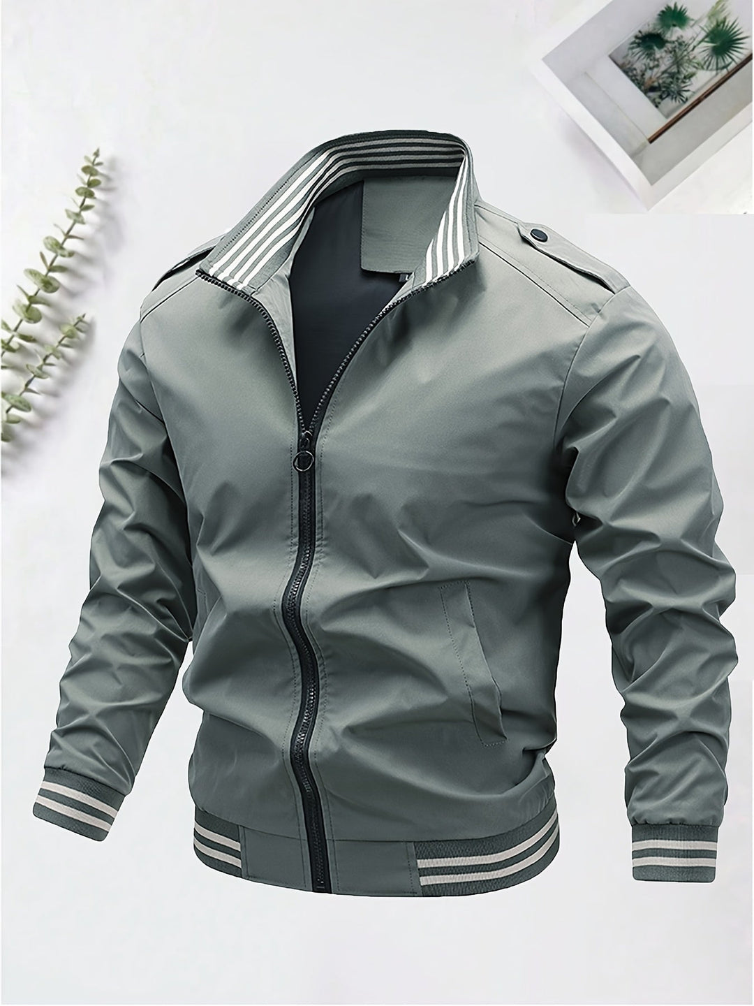 Levoire | Khaki Veste Tendance Pour Hommes Avec Fermeture Éclair Et Col Roulé