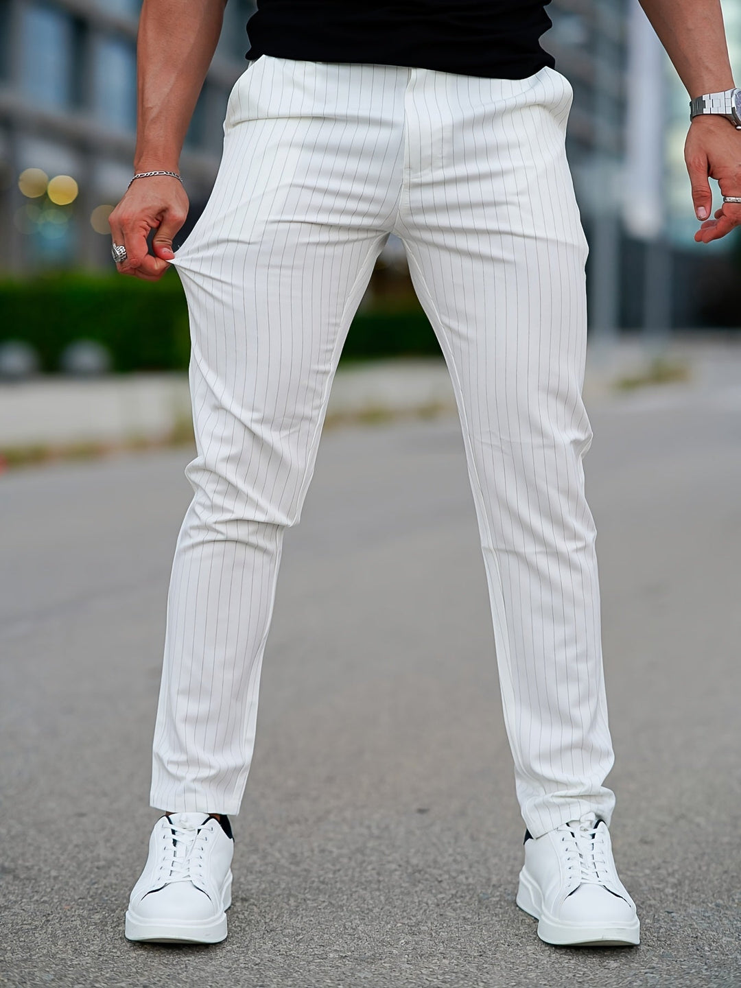 Levoire | Pantalon Slim Fit Rayé Blanc