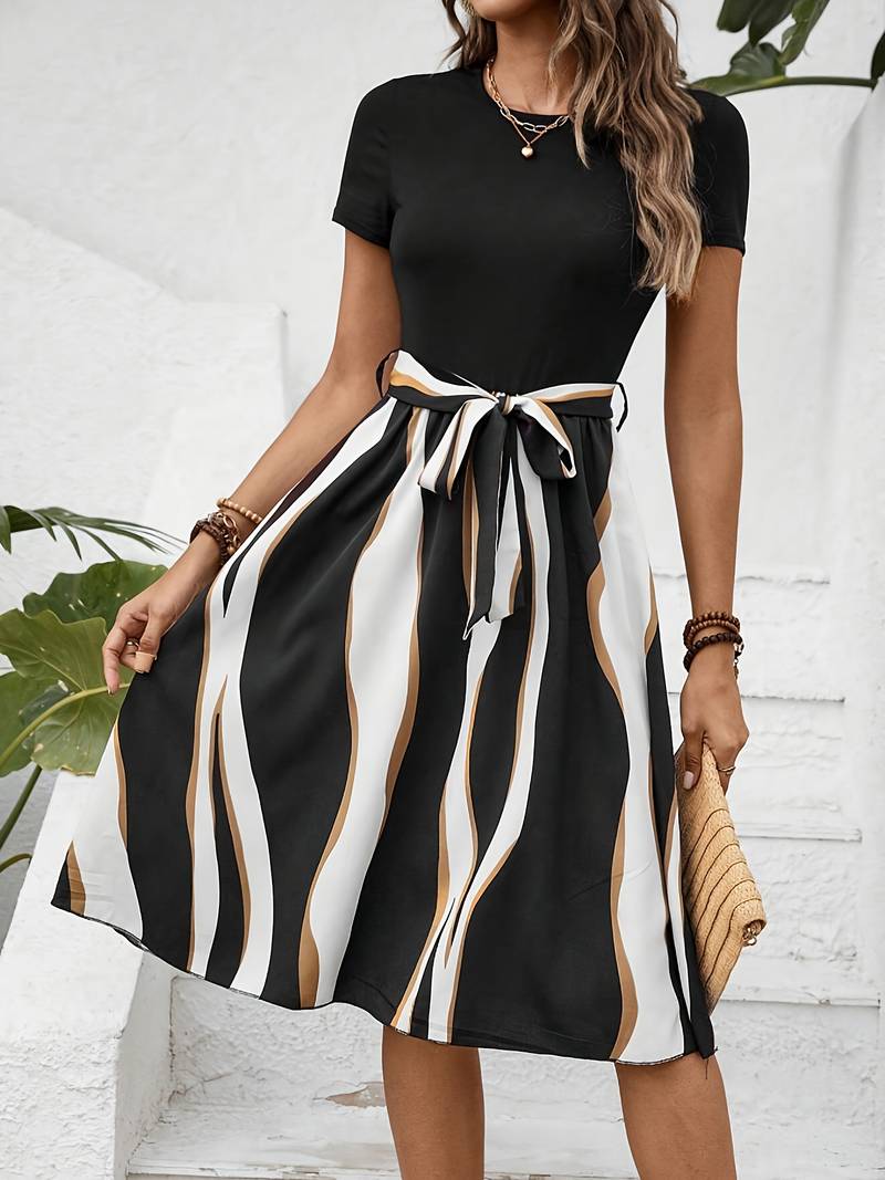 Levoire | Robe Manches Courtes Imprimé Rayé Été