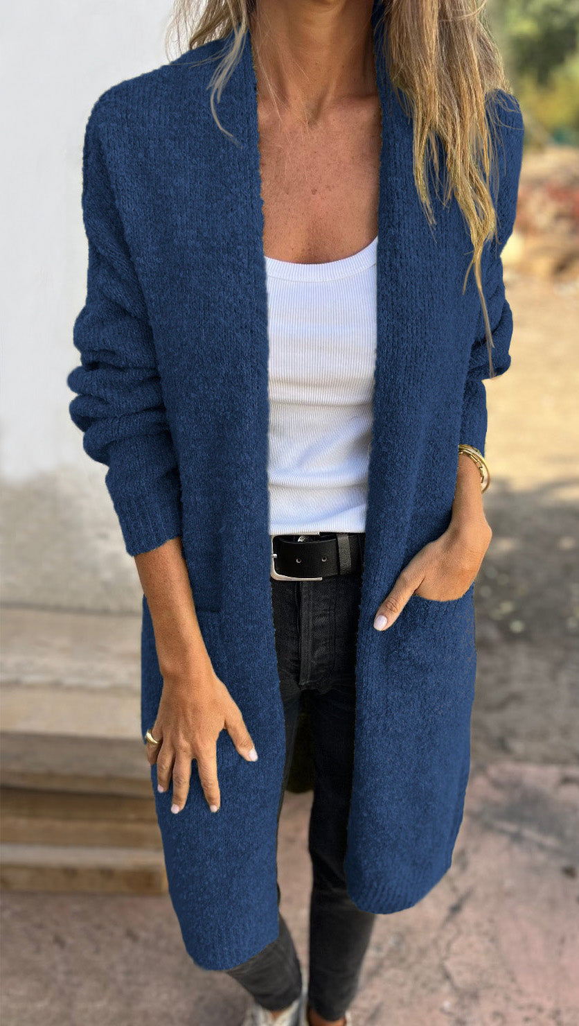 Levoire | Pull Pour Femme Décontracté En Grande Taille Tricoté Avec Poches Bleu marine