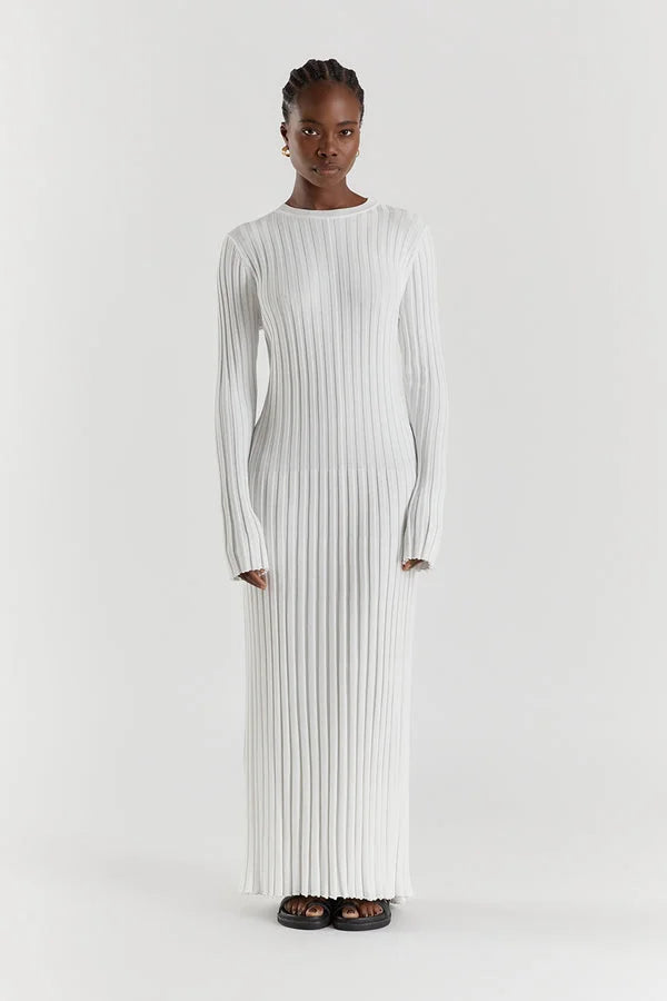 Levoire | Robe Midi Tricot Avec Col Rond Et Manches Blanc