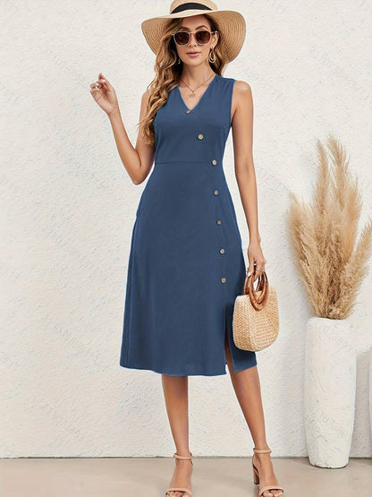 Levoire | Robe Midi Avec Décolleté En V Et Décor De Boutons