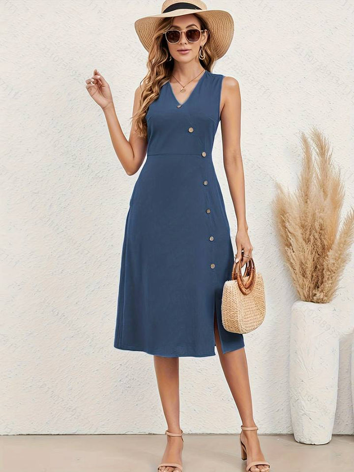 Levoire | Robe Midi Avec Décolleté En V Et Décor De Boutons