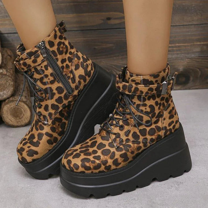 Levoire | Bottines pour femmes avec semelle épaisse et motif léopard – Style audacieux et tendance Braun Leopardi motif