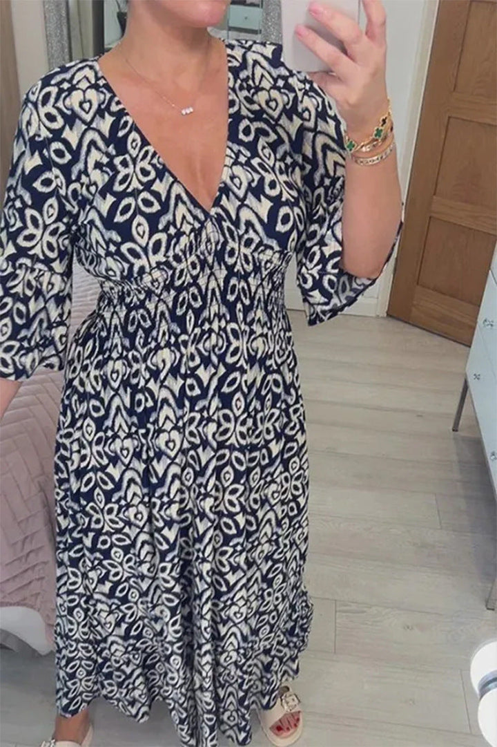 Levoire | Robe bohème avec décolleté en V Bleu marine