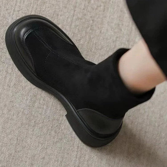 Levoire | Bottes en suède courtes pour femmes à bout rond et semelle épaisse