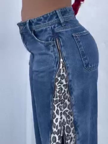 Levoire | Jeans avec fermeture éclair et motif léopard