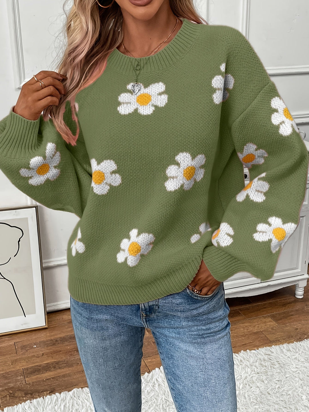 Levoire | Pull Avec Motif Floral Vert